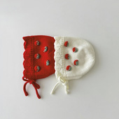 韩国婴儿帽子秋冬可爱草莓针织女童红色护耳帽宝宝毛线帽针织帽