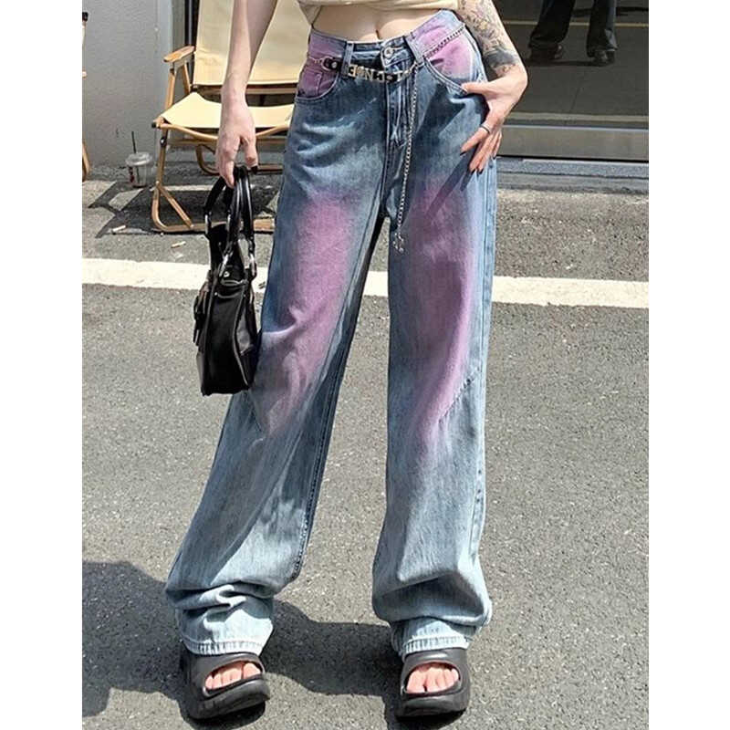 港风小众腮红涂鸦洗水常规牛仔裤