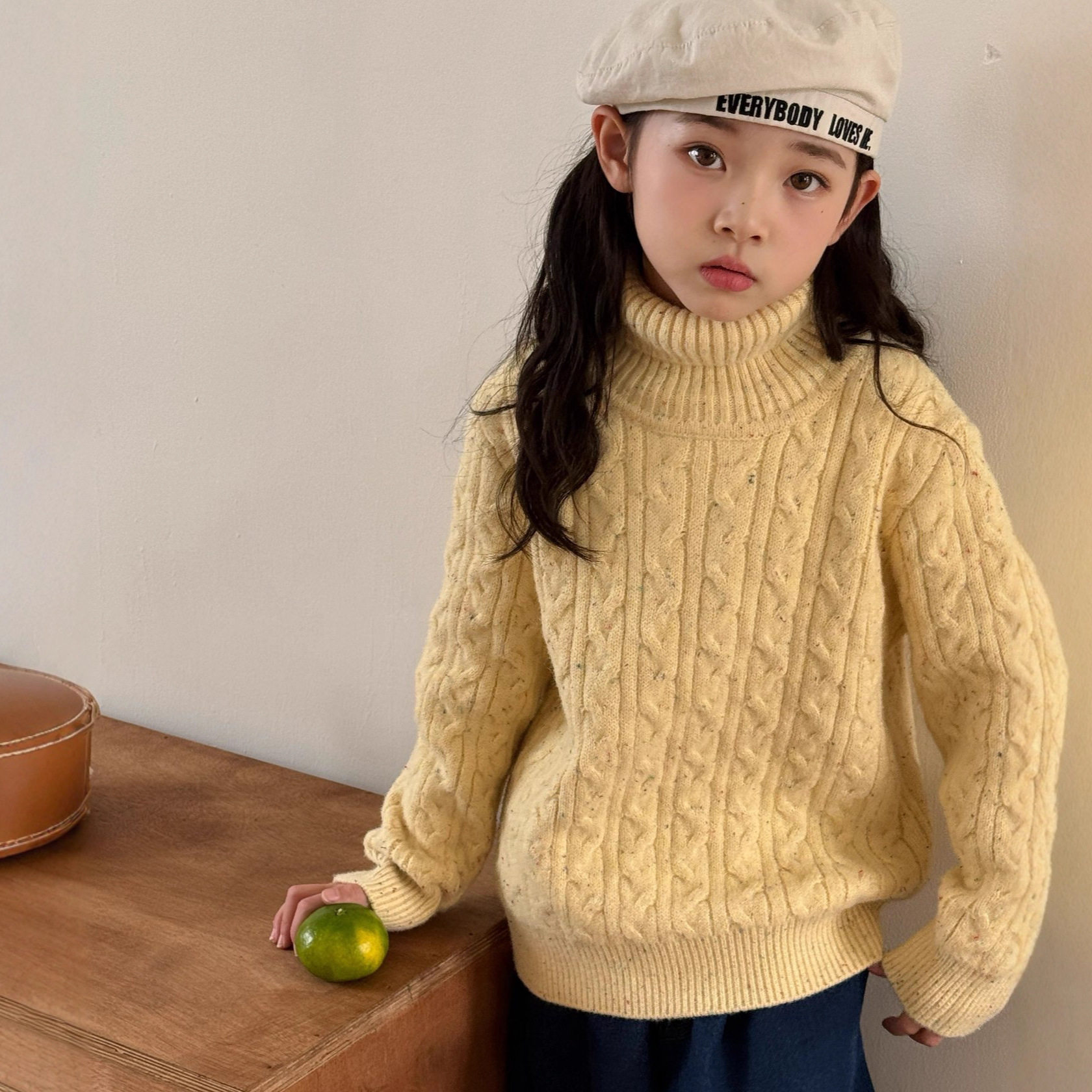 女童加厚毛衣2025秋冬款新款儿童加绒百搭保暖韩版针织纯色