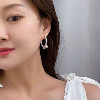 925银针水晶珍珠打结设计耳环