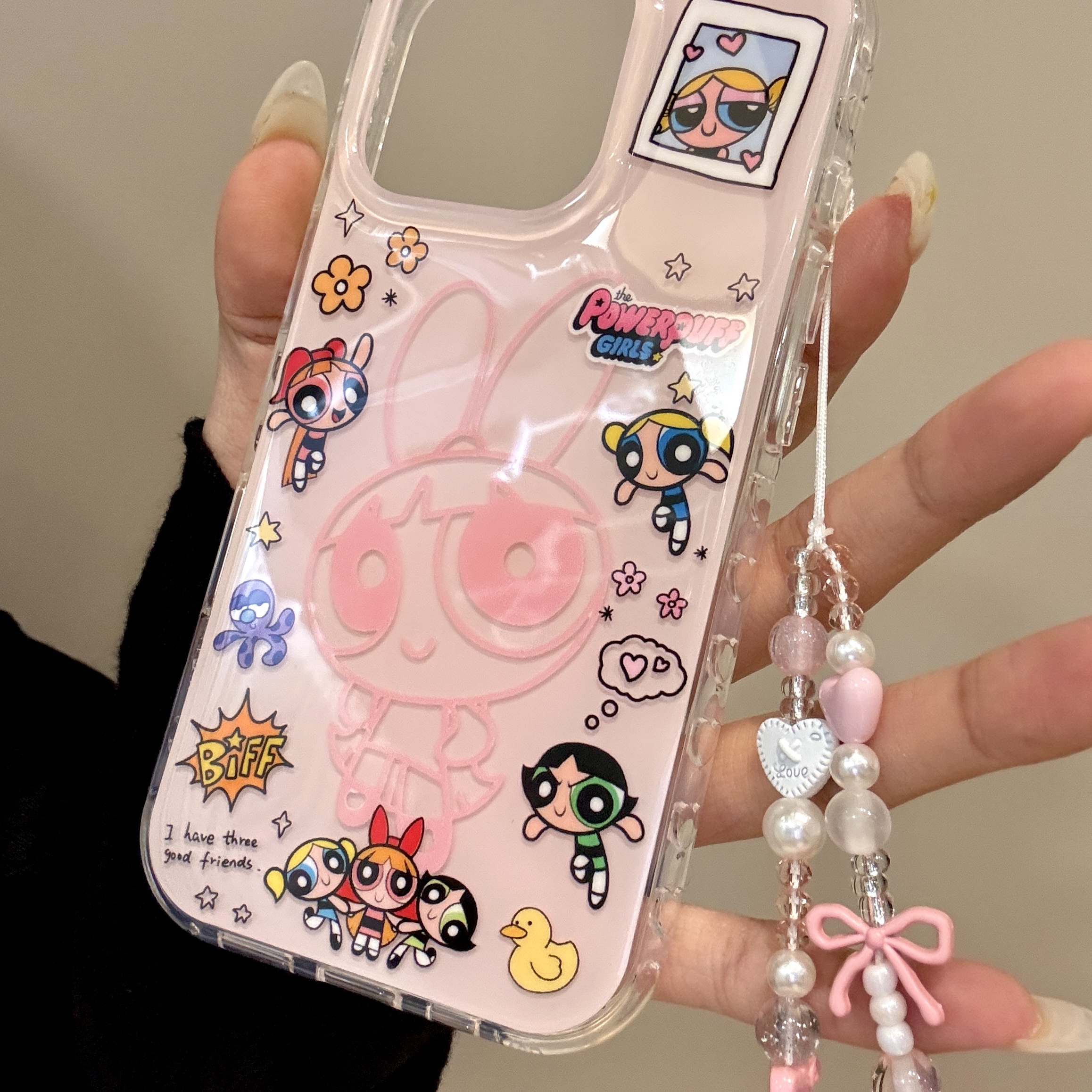 粉色系卡通围边飞天小女警适用iphone16promax苹果15pro手机壳14