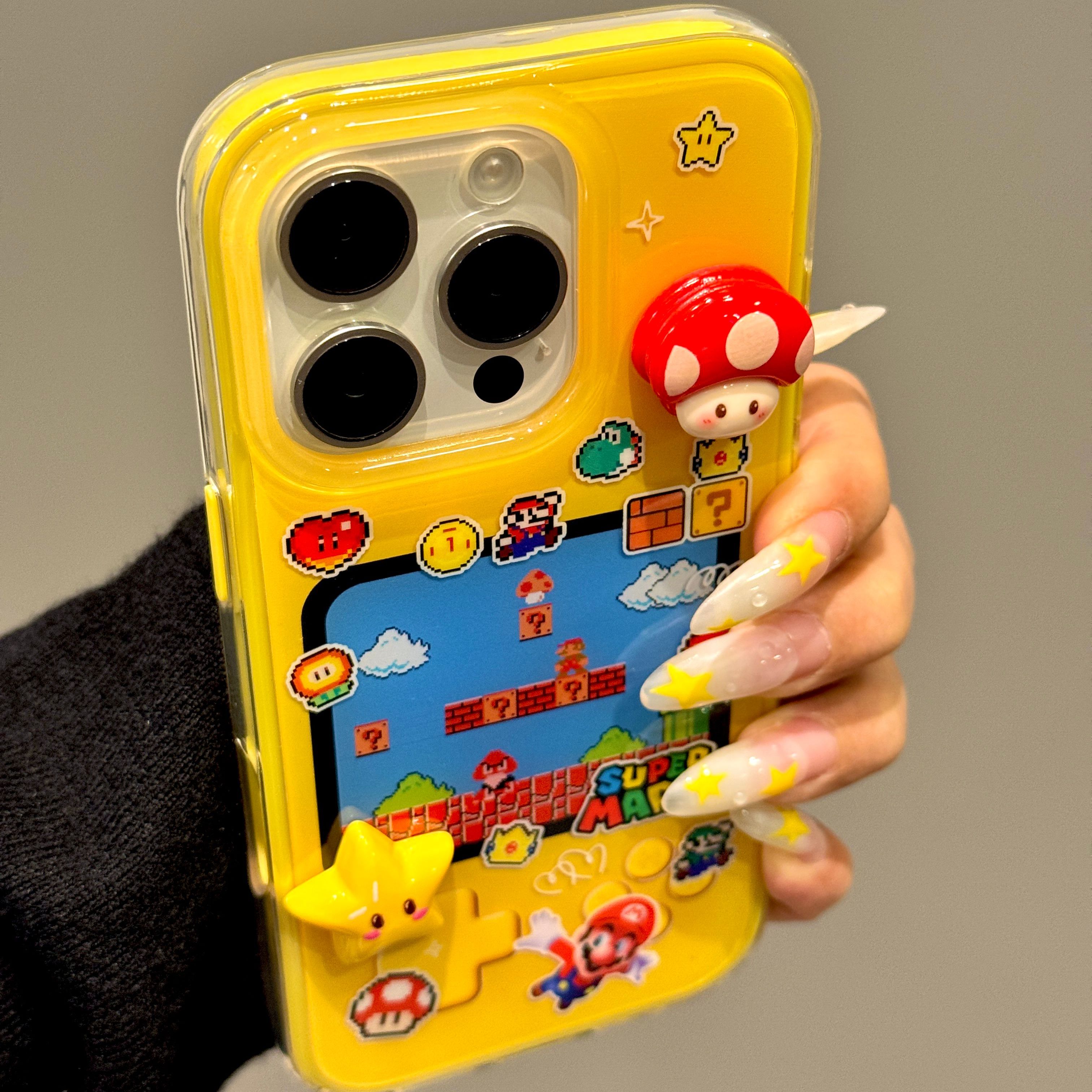 创意马里奥游戏机外观蘑菇星星适用iphone16promax苹果15手机壳14