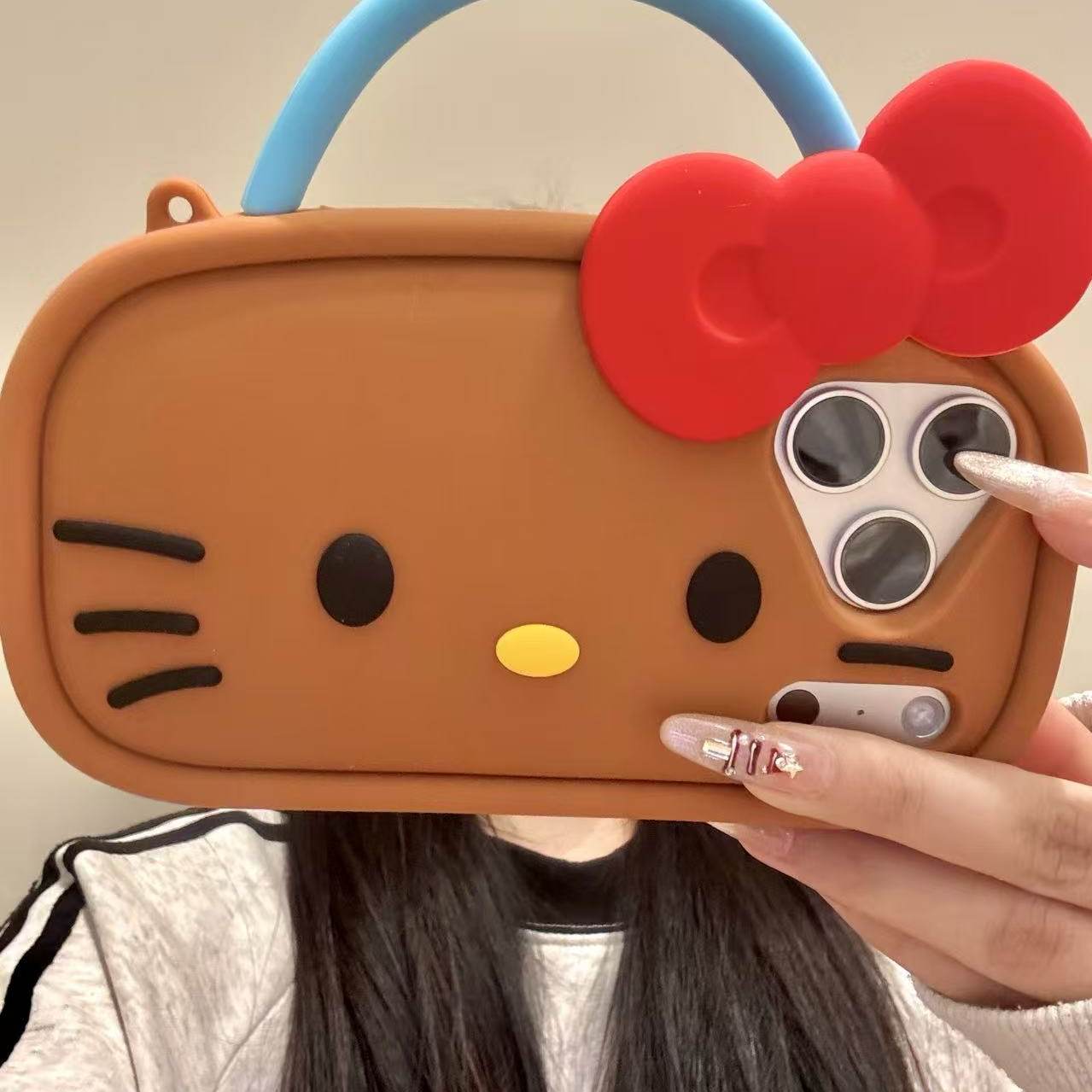 甜系硅胶猫咪表情蝴蝶结手提适用于iphone17promax苹果16手机壳15