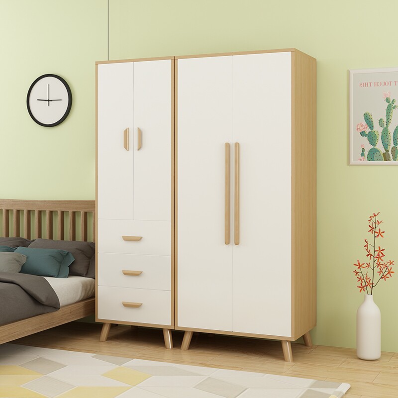 Nordic Wardrobe Solid Wood Minima Modern Economical Type Two Doors Small Family Type Simple Plate Closet Bedroom Furniture Wardrobe