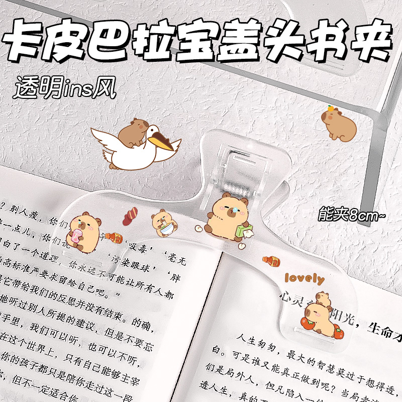 卡皮巴拉宝盖头书夹ins小众设计透明文具夹学生防书翻页文件夹钢琴