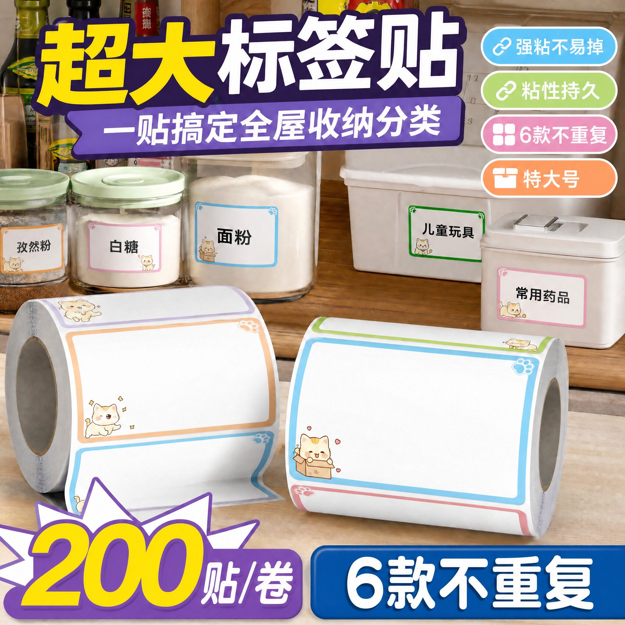 厨房调料玻璃瓶名字贴】超大贴纸