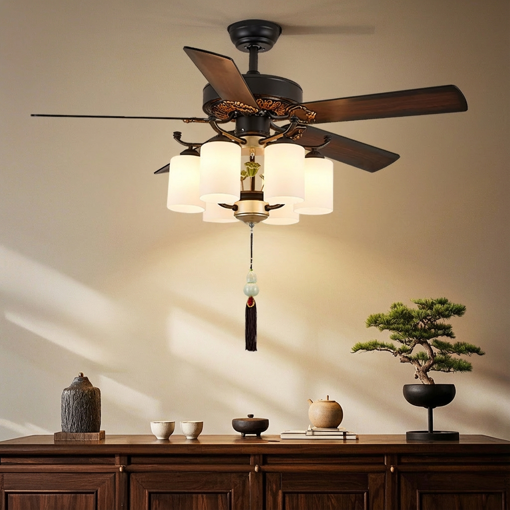 新中式餐厅客厅餐厅风扇灯