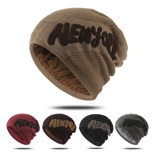 大头加绒毛线帽子男秋冬加厚针织帽女户外骑行防寒保暖护耳堆堆帽