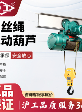 沪工钢丝绳电动葫芦380v1吨2吨5T升降机建筑吊机提升机工字钢行车