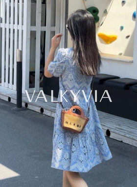 【Valkyvia/悠悠奢品】夏季法式蓝白圆领设计减龄连衣裙A055#