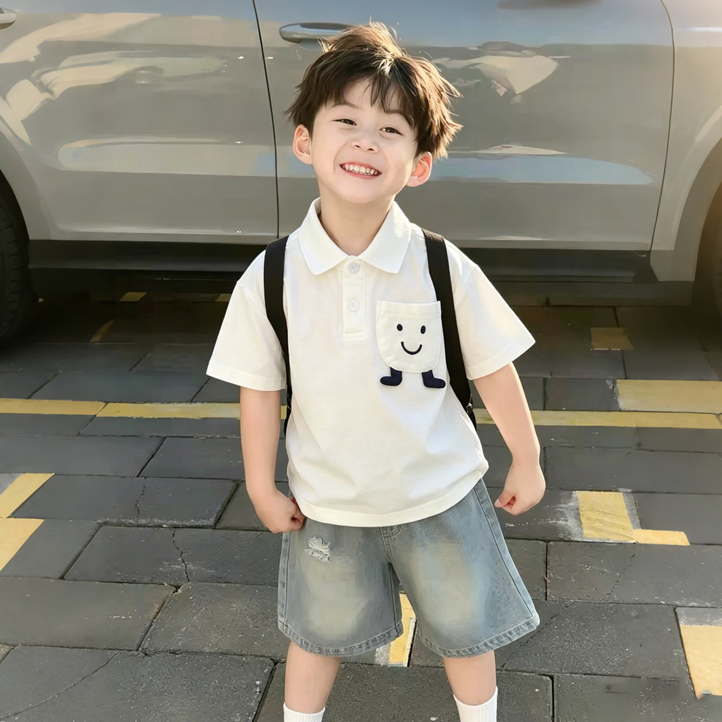 男童POLO衫儿童2026夏季新款休闲口袋刺绣短袖T恤宝宝小童上衣女