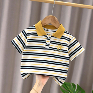 男童条纹短袖polo衫儿童2026夏季薄款翻领T恤宝宝休闲半袖衣服潮