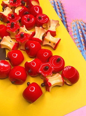 里昂手作爱心水果树脂配件红苹果核 手机壳奶油胶diy材料耳环装饰