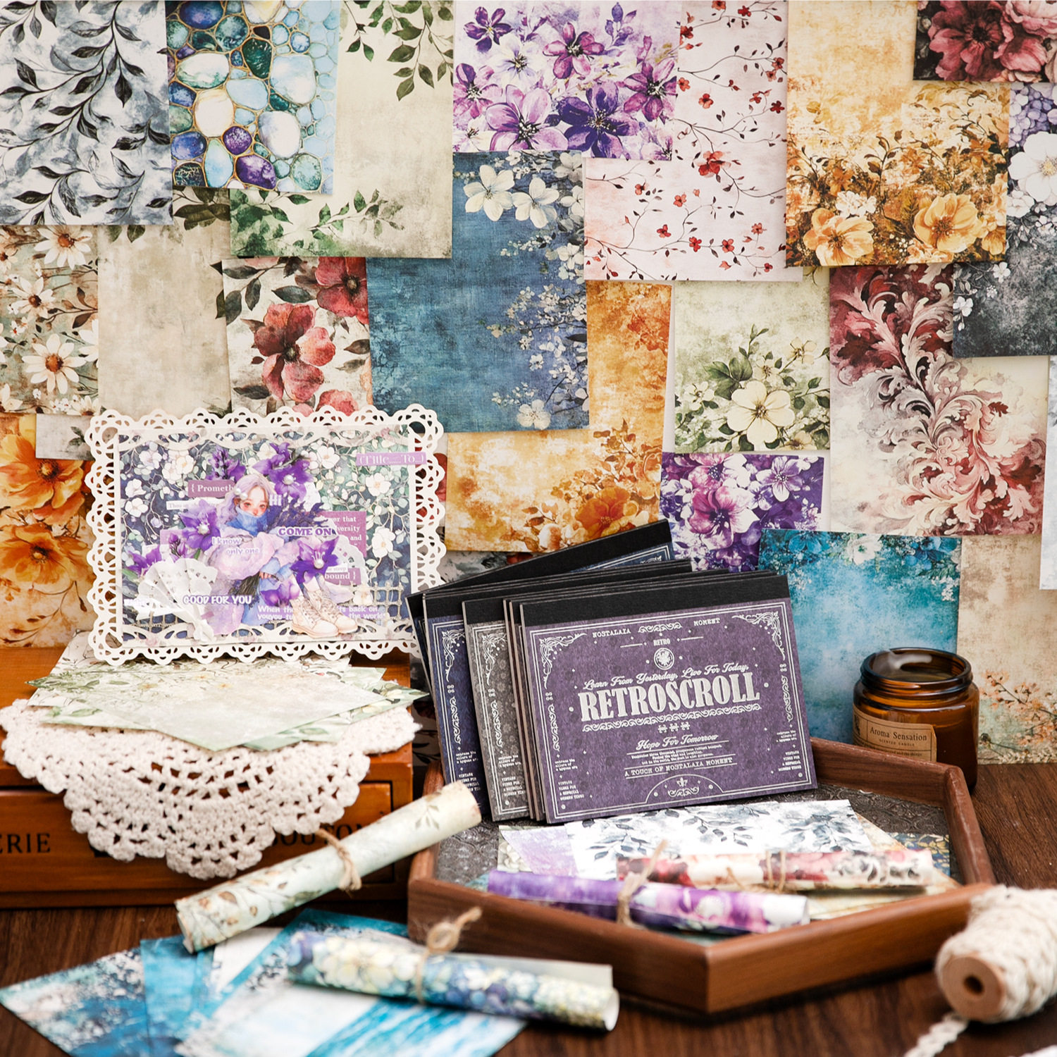 言己素材本复古绘卷系列 欧式鲜花主题手账DIY装饰造景打底素材纸,文具电教/文化用品/商务用品,咕卡/咕卡盘/配件,淘宝优惠券,粉丝福利购,淘宝优惠卷