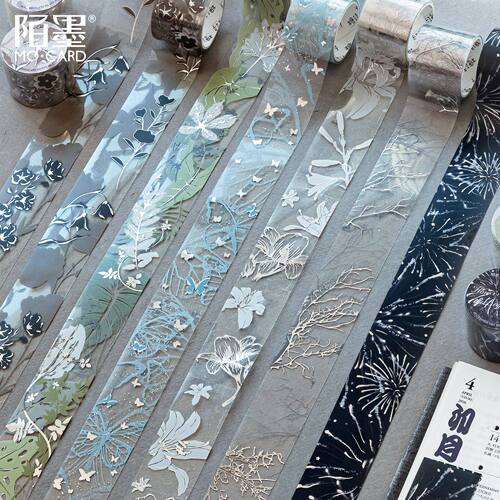陌墨烫银PET复古花卉手帐胶带