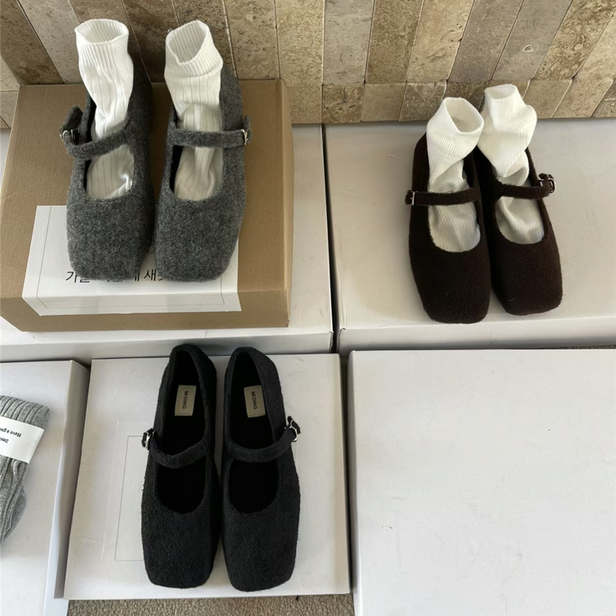 韩版夏秋法式复古灰色玛丽珍棉鞋单鞋平底鞋乐福鞋毛毛鞋女棉鞋子