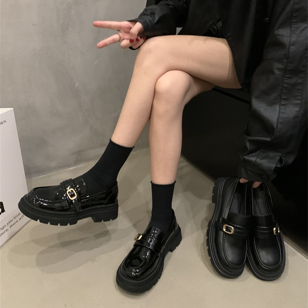 英伦小皮鞋jk鞋高级感复古粗跟黑色乐福鞋法式春夏女鞋一脚蹬单鞋