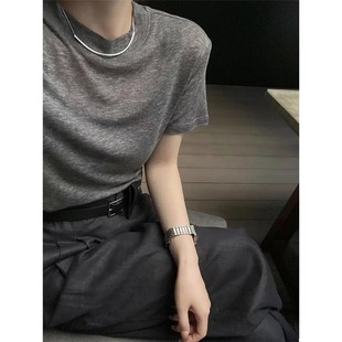 显瘦圆领上衣 灰色天丝面膜短袖 T恤女夏季 新款 简约纯色体恤时尚