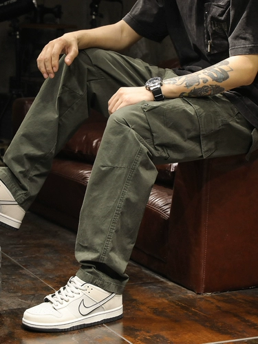 Зеленые осенние штаны, элитные повседневные брюки, свободный прямой крой, оверсайз