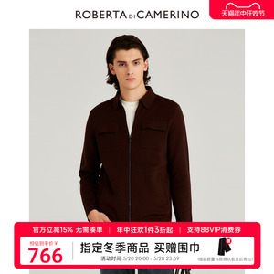 ROBERTA诺贝达2023春季新款男装针织开衫商务休闲时尚翻领毛衣