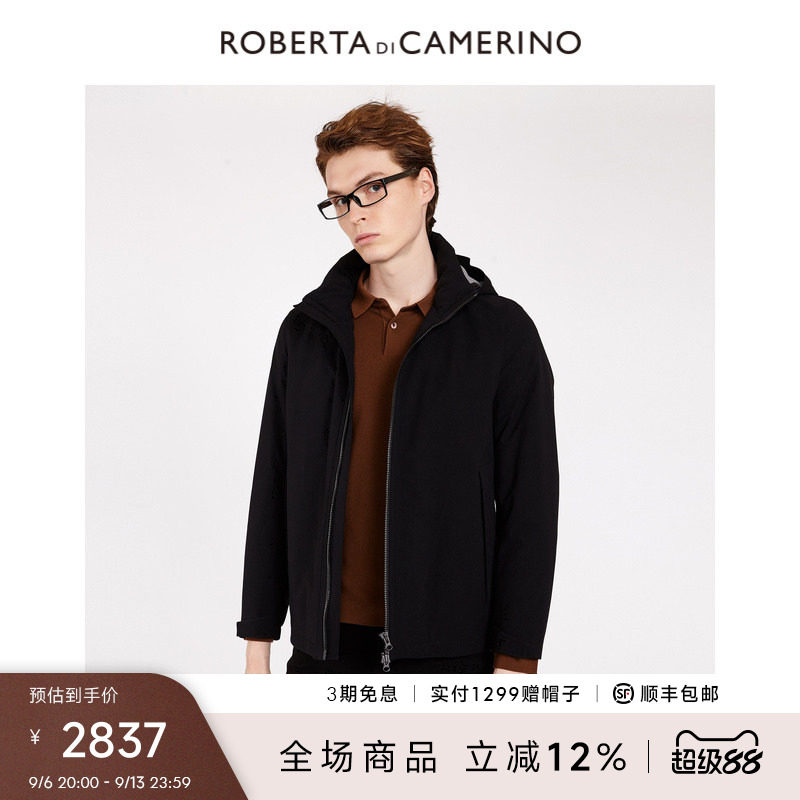 [兔毛皮内胆]ROBERTA诺贝达男装男士皮衣冬季连帽纯色外套男
