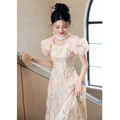 香槟色晚礼服裙女宴会高端轻奢年会主持人生日成人礼公主风高级感