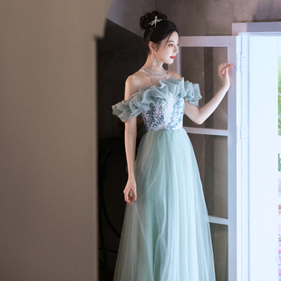 超仙一字肩晚礼服裙女绝美宴会气质长裙高端轻奢主持人艺考成人礼