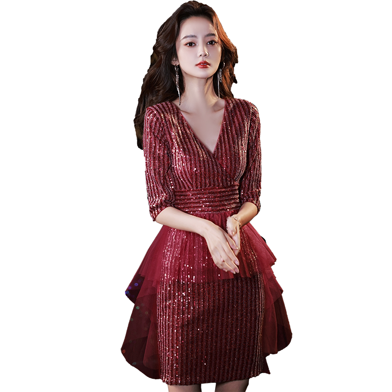 红色洋装小晚礼服裙女2026新款秋冬季短款高级法式气质新娘敬酒服