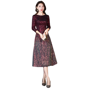 晚礼服女气质品牌高端婚礼宴会喜妈妈装年轻亮片喜婆婆连衣裙