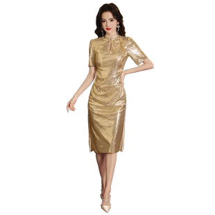 旗袍晚礼服女订婚高端轻奢名媛宴会聚会新中式平时可穿连衣裙气质