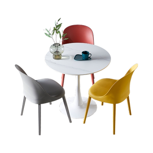 岩板圆桌接待洽谈桌椅组合家用饭桌餐桌郁金香小圆桌子茶几咖啡桌