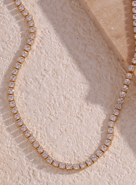 欧美跨境时尚简约百搭新款锁骨链 铜材质镀18K金微镶锆石链条项链