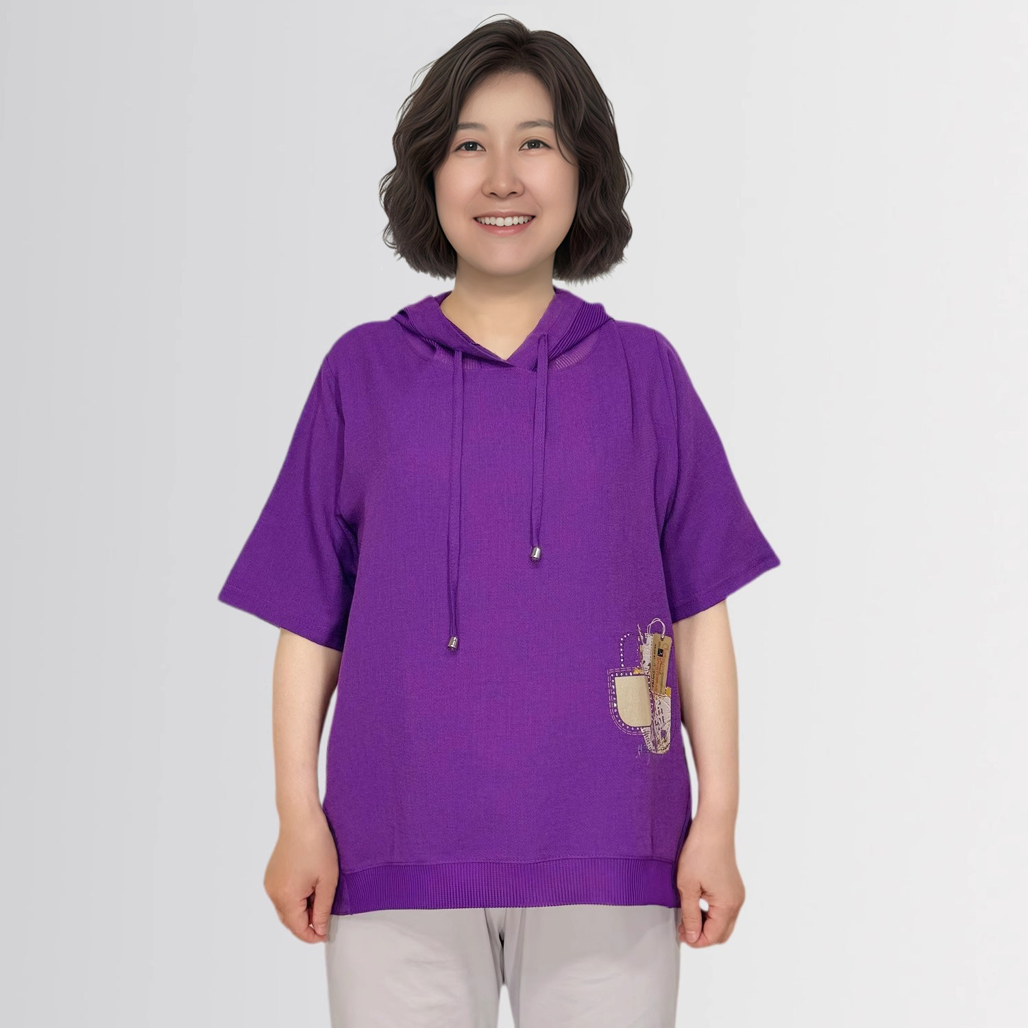 中老年宽松洋气连帽T恤2026夏季新款韩国代购轻薄透气妈妈短袖TEE