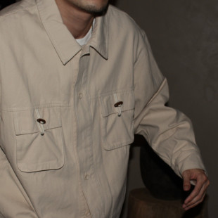 GcBrand Lab Shirt 基础款 日系复古宽松长袖衬衣 羊角扣口袋衬衫