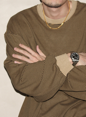 GcBrand AW24 复古主题元素 拼色条纹设计 男女圆领款柔软长袖T恤