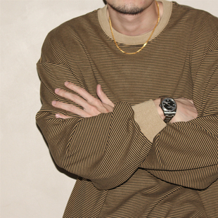 素 复古主题元 拼色条纹设计 男女圆领款 T恤 GcBrand 柔软长袖 AW24