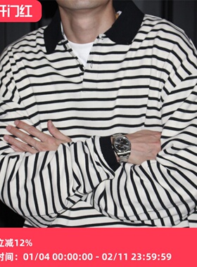 GcBrand Lab AW25 复古基础款 美式休闲撞色长袖T恤 条纹POLO衫潮