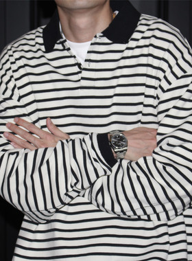 GcBrand Lab AW25 复古基础款 美式休闲撞色长袖T恤 条纹POLO衫潮
