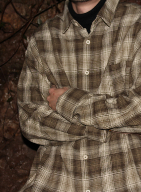 GcBrand Lab 美式复古潮流撞色格子衬衫宽松休闲男女情侣长袖衬衣