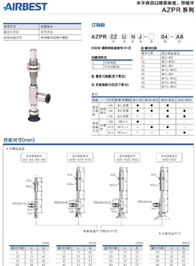 AIRBEST阿尔贝斯/真空吸盘AZPR16UN/CS/J10-06-A10侧向接口带缓冲