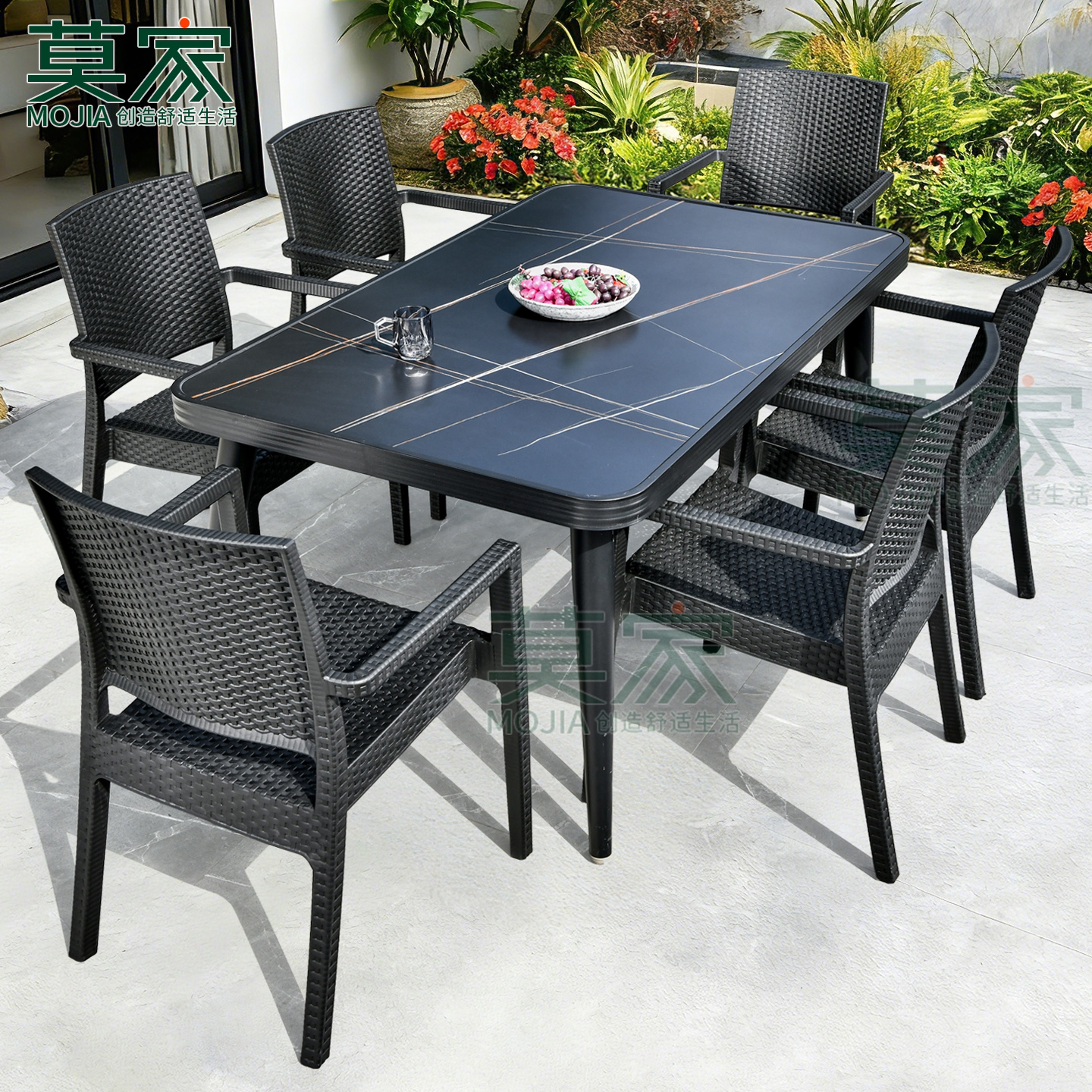 户外桌椅庭院花园别墅室外岩板餐桌奶茶咖啡店室外休闲桌椅组合