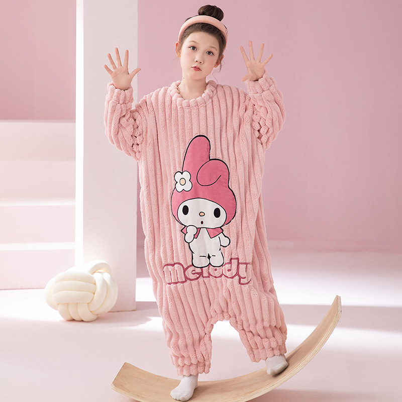 秋冬季美乐蒂珊瑚绒连体睡衣女童法兰绒加厚保暖可爱母女装家居服