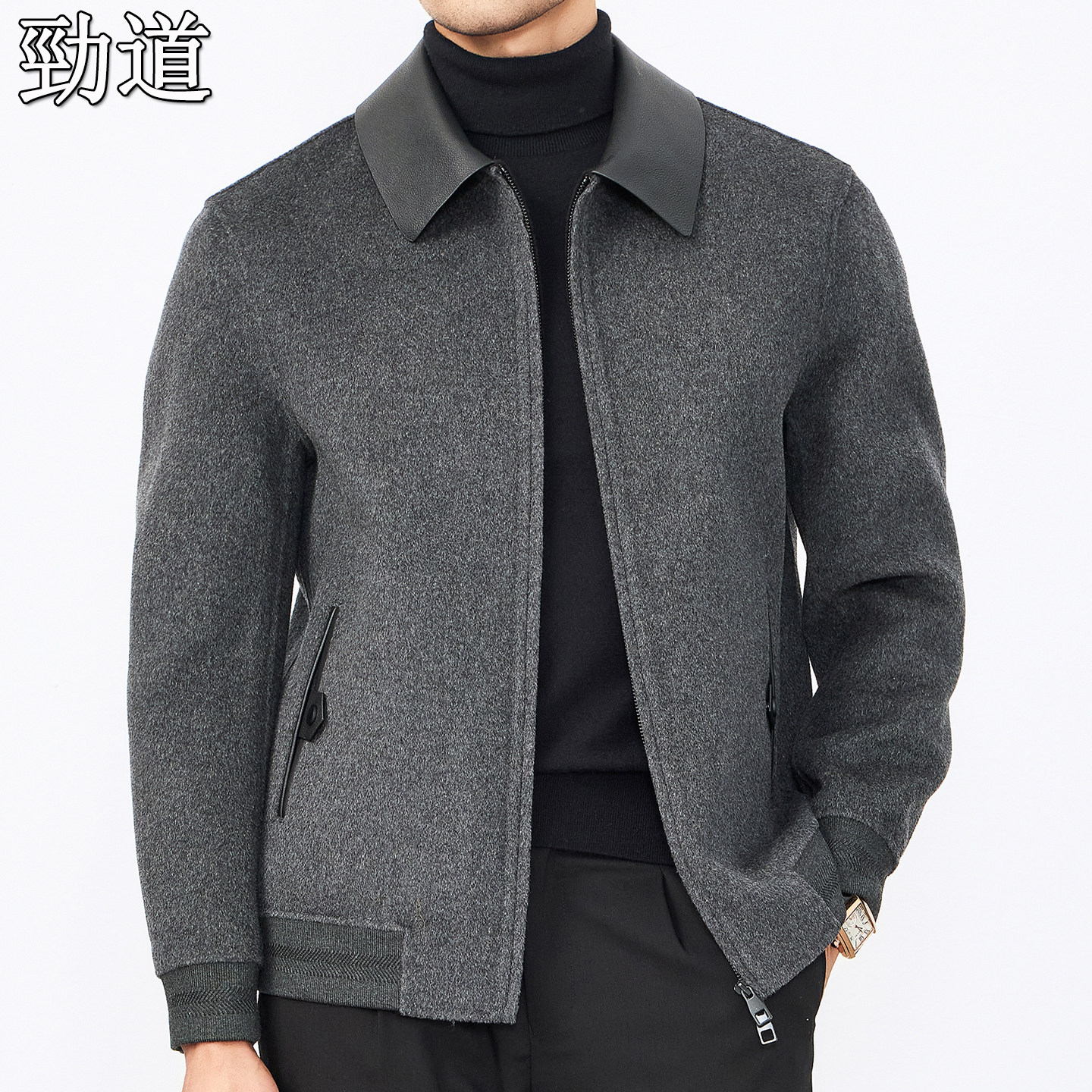 男士双面羊毛呢夹克外套冬季加厚保暖中青年爸爸装商务休闲大衣新