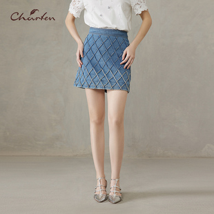 百搭显瘦牛仔短裙女CFF2D502 时尚 5008E 新款 CHARFEN2025夏季