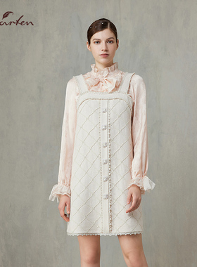 CHARFEN秋季新款时尚百搭显瘦重工钉珠吊带连衣裙CFF1A102-1003G