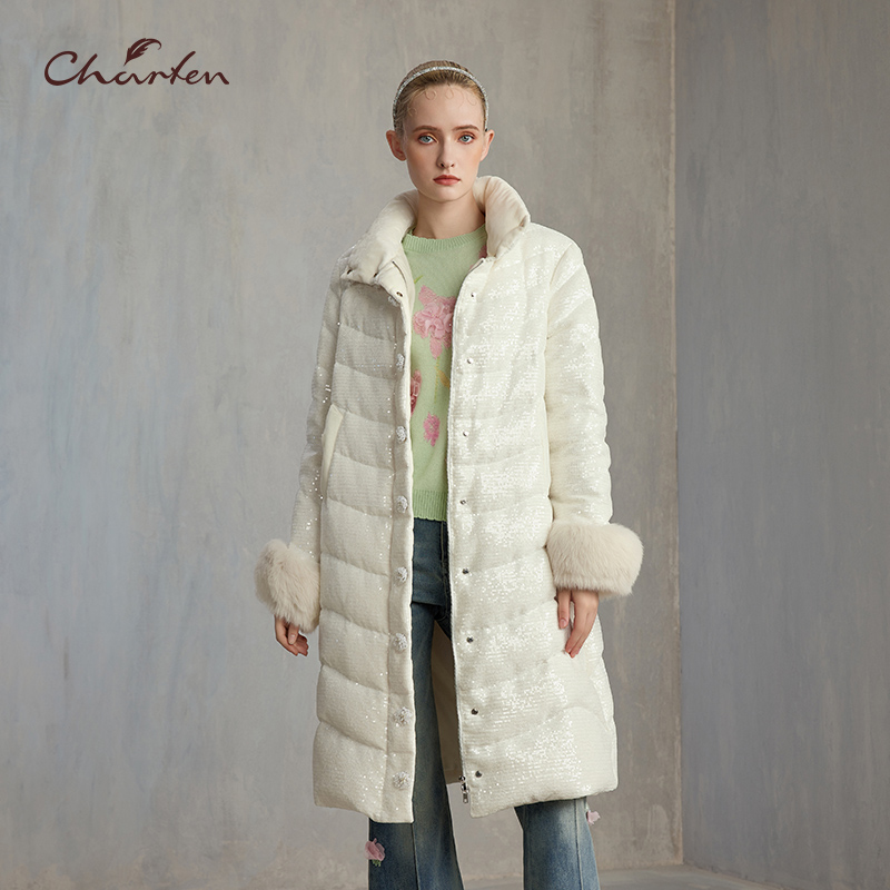 CHARFEN长款连帽保暖羽绒服女