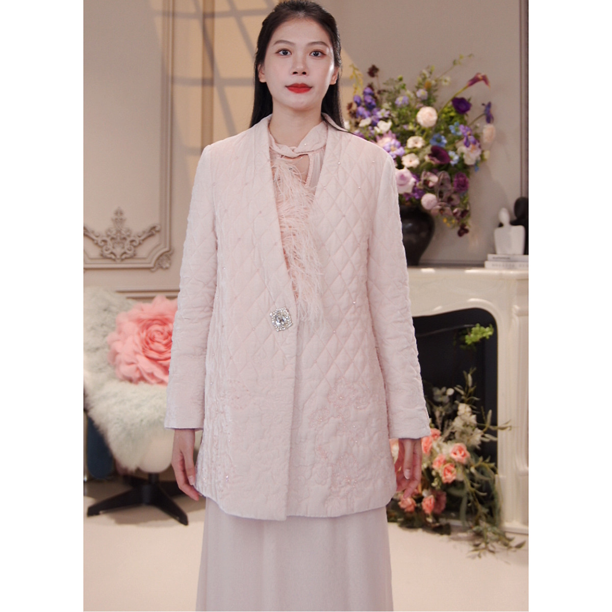 CHARFEN中长款V领保暖羽绒服