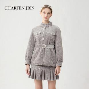 棉服FJE5D635 气质收腰丝绒绣花中长款 6055O 新款 CHARFENJRIS冬季