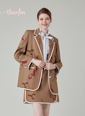 CHARFEN学院风彩色龙虾印花西装外套女老钱风外套CFE1C215-2023A