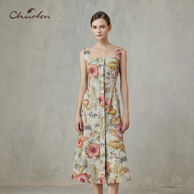 朝峰优雅气质百搭无袖连衣裙女